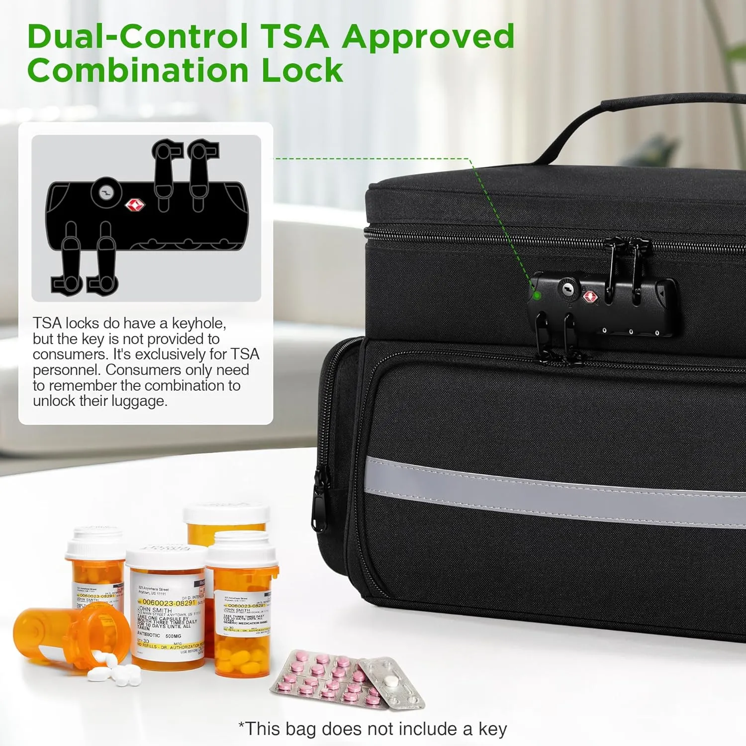 Zannaki Medicine Bag with 3 Removable Pouches, First Aid Bags Empty with Combination Lock, Double Layers Pill Bottle Organizer with Shoulder Strap, Large Medication Travel Storage for Medical Supplies
