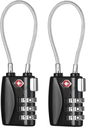 ZHEGE Luggage Locks, TSA Cable Travel Lock, Small Padlock for Gym, School, Suitcases, Baggage, Briefcase, Computer Bags (2 Pack, Black)