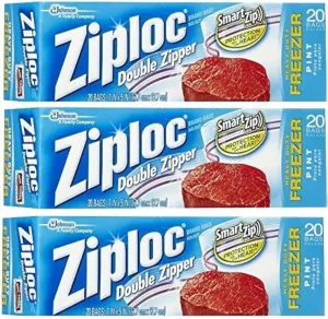 Ziploc Freezer Bag, Pint, 20-Count (Pack of 3)