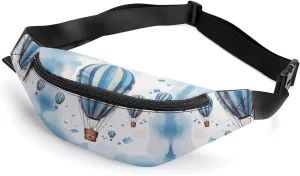 Zipper Fanny Pack for Men Women Fashion Waist Bag Stylish Crossbody Bags with Adjustable Strap Blue Hot Air Balloon Travel Chest Bags Belt Bags for Running Hiking Workout Cycling