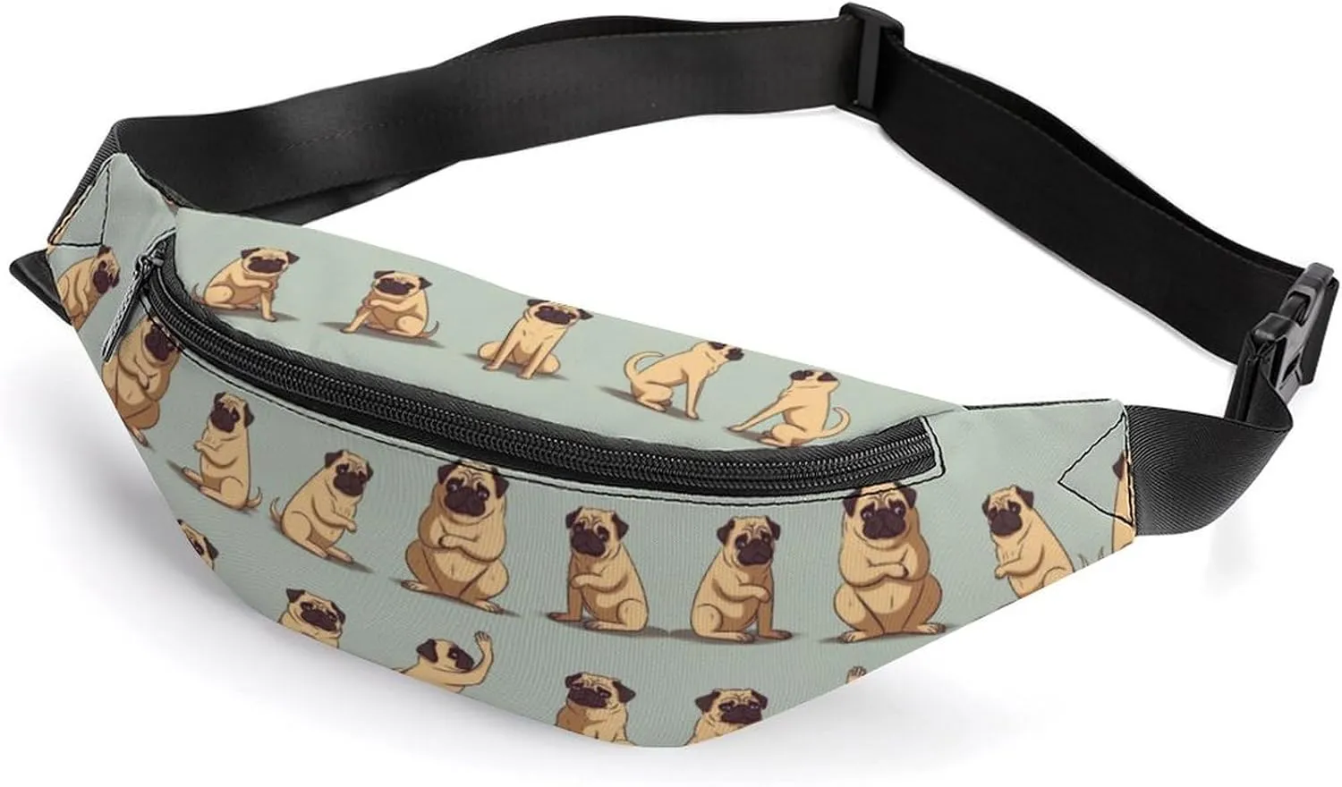 Zipper Fanny Pack for Men Women Fashion Waist Bag Stylish Crossbody Bags with Adjustable Strap Yoga Pug Travel Chest Bags Belt Bags for Running Hiking Workout Cycling