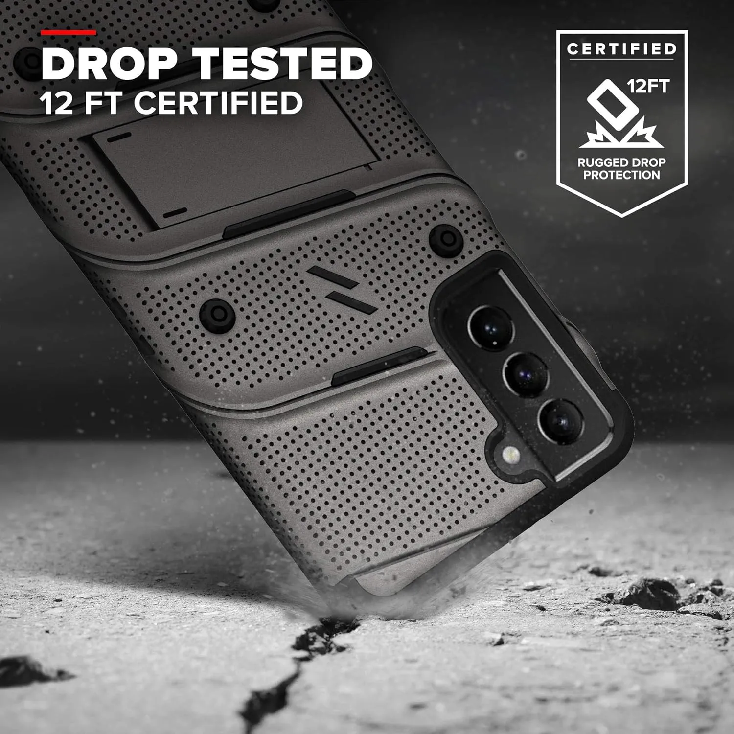 ZIZO Bolt Series for Galaxy S21 Plus Case with Screen Protector Kickstand Holster Lanyard - Gun Metal Gray