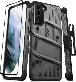ZIZO Bolt Series for Galaxy S21 Plus Case with Screen Protector Kickstand Holster Lanyard - Gun Metal Gray