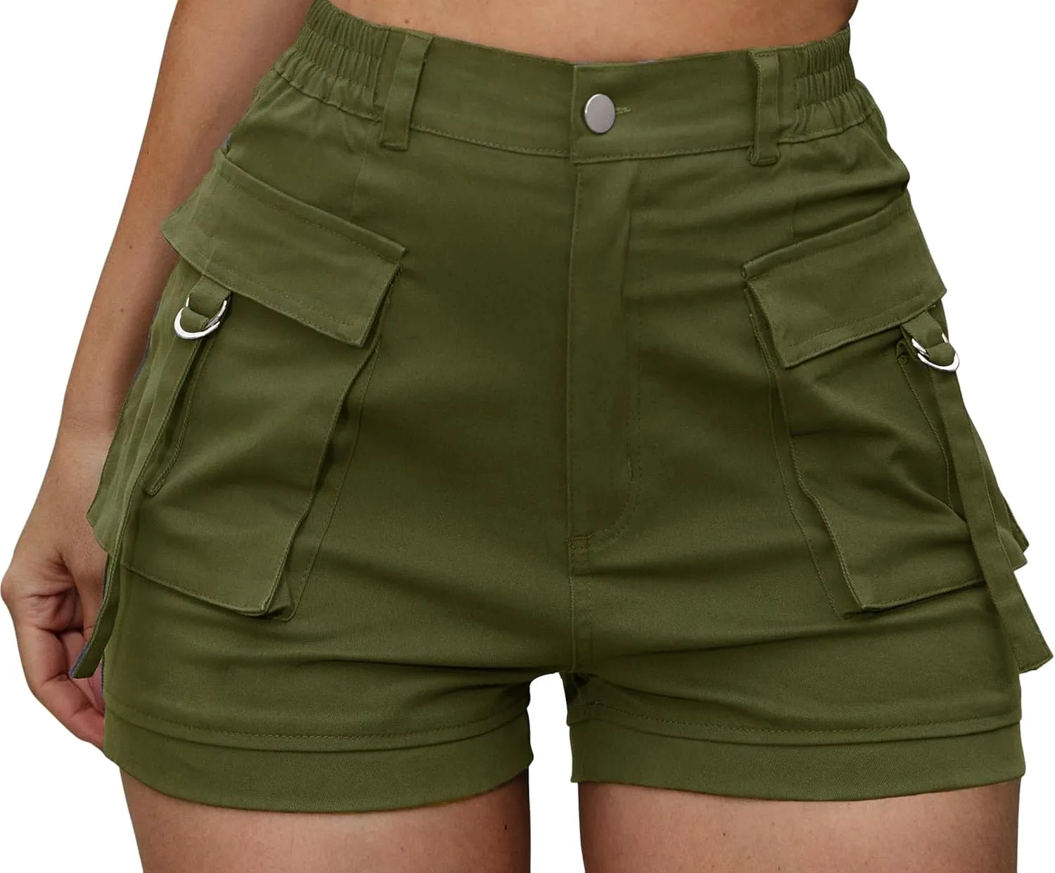 ZODLLS Women's Shorts Elastic Waist Cargo Shorts with Pockets