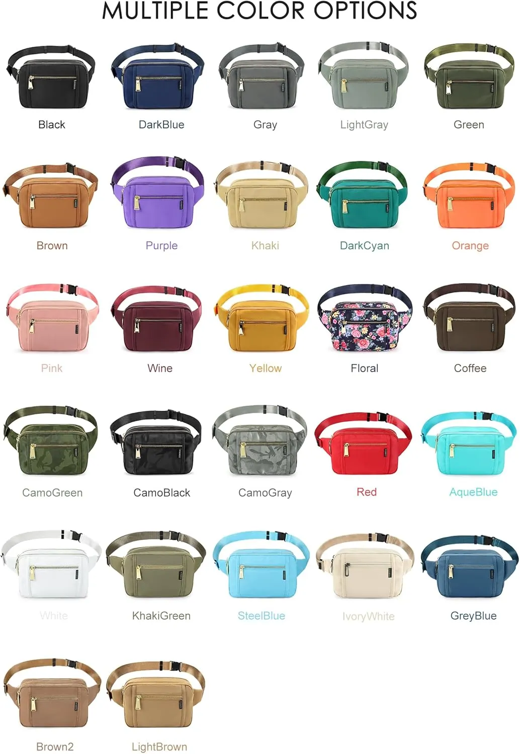 ZORFIN Fanny Packs for Women Men, Belt Bag with 5 Zipper Pockets, Fashion Waist Pack Crossbody Bag with Adjustable Belt for Travel/Shopping/Hiking/Running/Cycling (Gray)