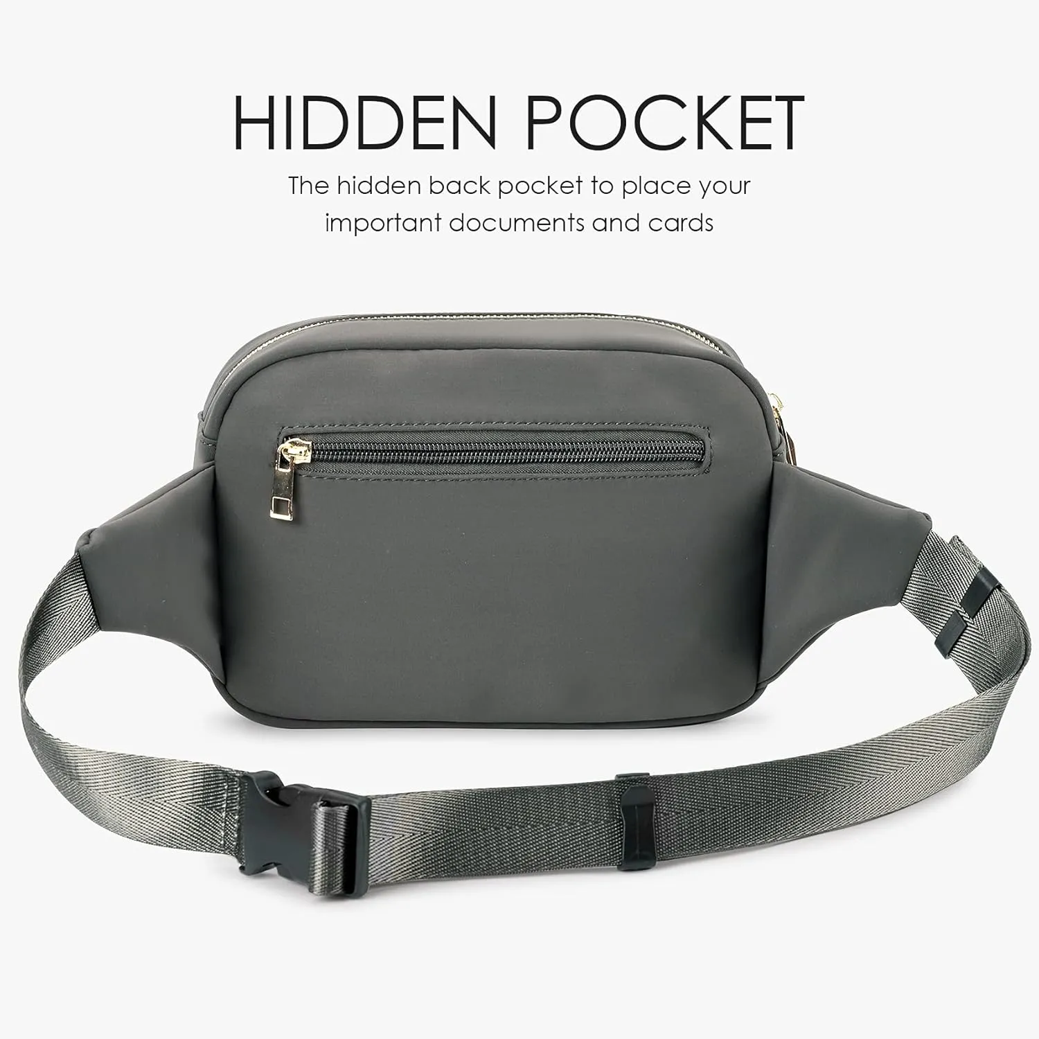 ZORFIN Fanny Packs for Women Men, Belt Bag with 5 Zipper Pockets, Fashion Waist Pack Crossbody Bag with Adjustable Belt for Travel/Shopping/Hiking/Running/Cycling (Gray)