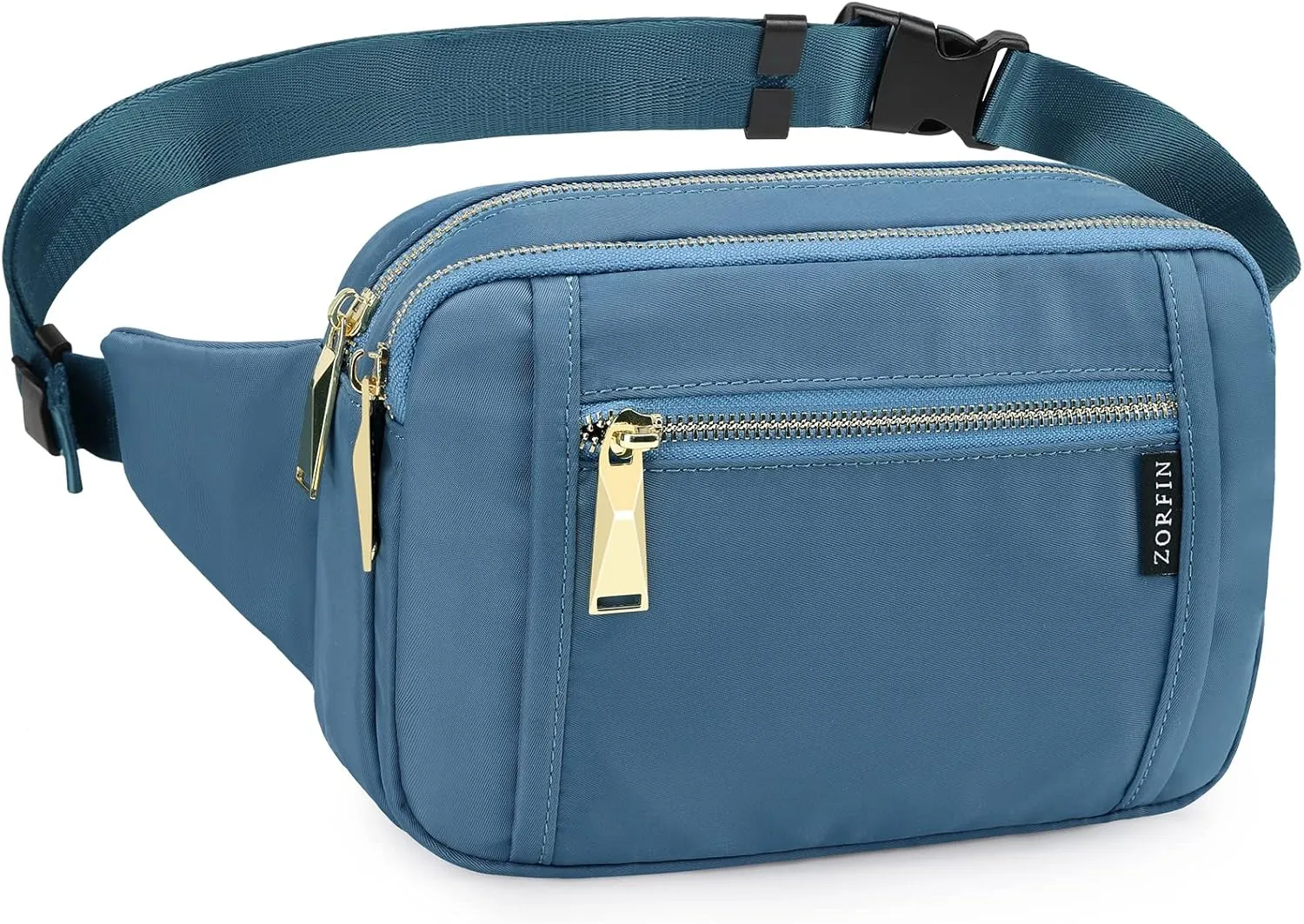 ZORFIN Fanny Packs for Women Men, Belt Bag with 5 Zipper Pockets, Fashion Waist Pack Crossbody Bag with Adjustable Belt for Travel/Shopping/Hiking/Running/Cycling（Grey Blue）