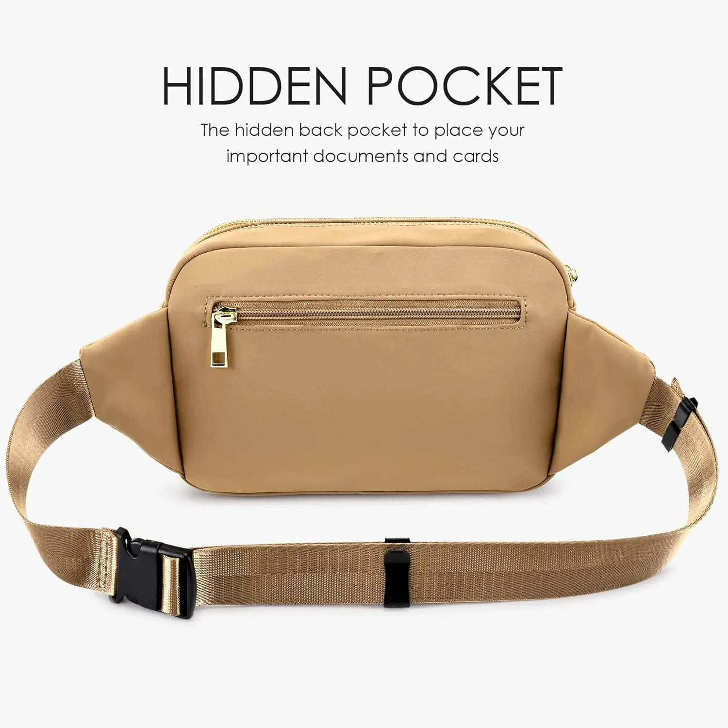 ZORFIN Fanny Packs for Women Men, Quilted Belt Bag with 5 Zipper Pockets, Fashion Waist Pack Crossbody Bag with Adjustable Belt for Travel/Shopping/Hiking/Running/Cycling (Quilted Light Brown)