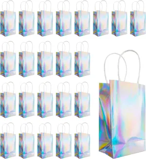 ZXBMS 24-Pack Iridescent Party Favor Bags – Holographic Gift Bags with Handles for Weddings, Birthdays, Baby Showers | Reusable Party Favor Bag Set (8.3"x5"x3.2")